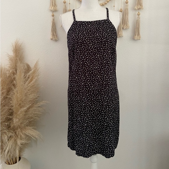 Old Navy linen dress black white dot pattern medium high neck halter sheath - Picture 2 of 15